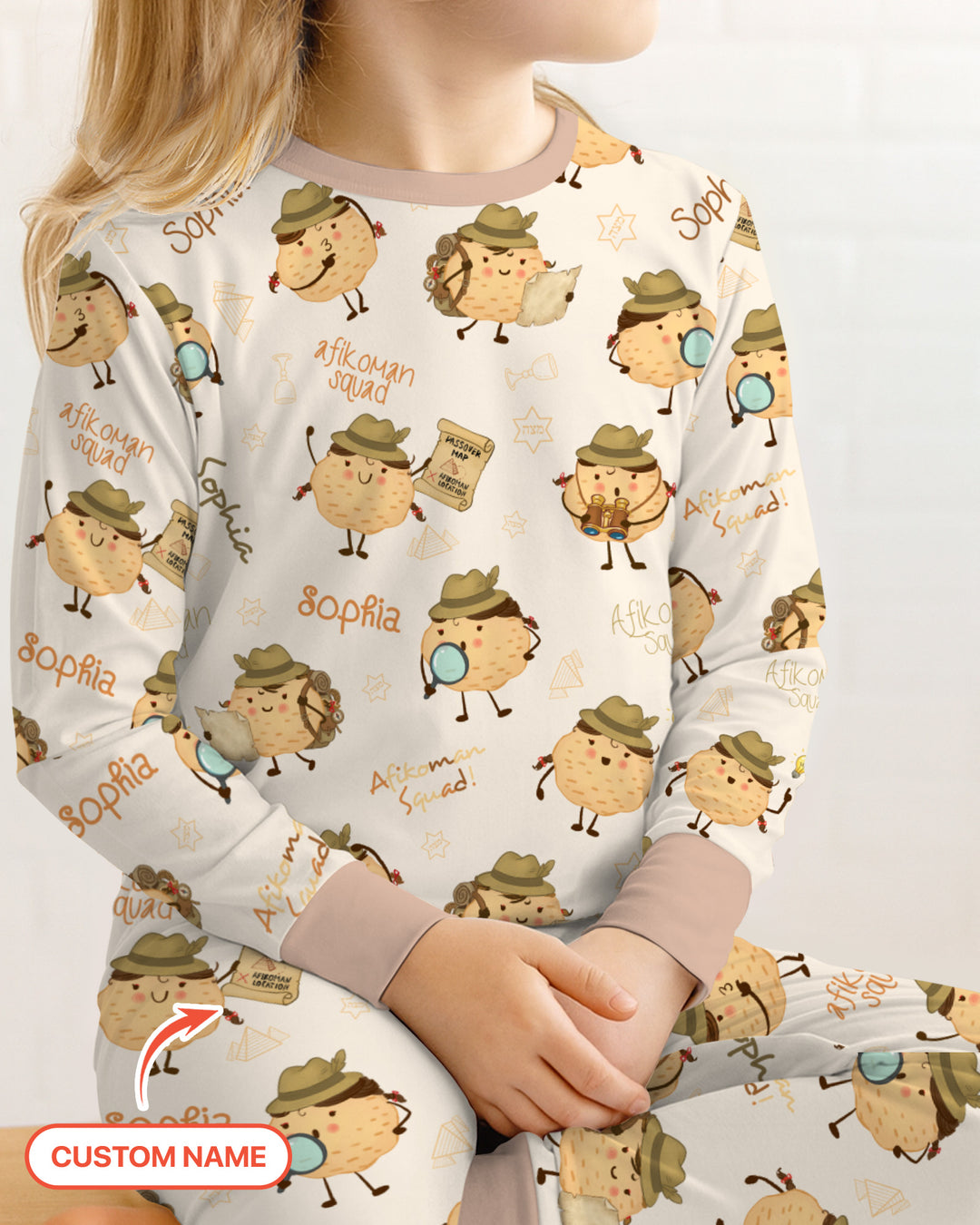 Custom Name Passover Afikoman Two Piece Long Sleeve Pajama Set