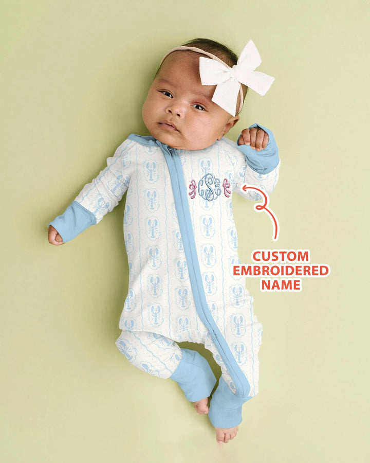 Pijama de bambú convertible con cremallera y monograma personalizado para bebé