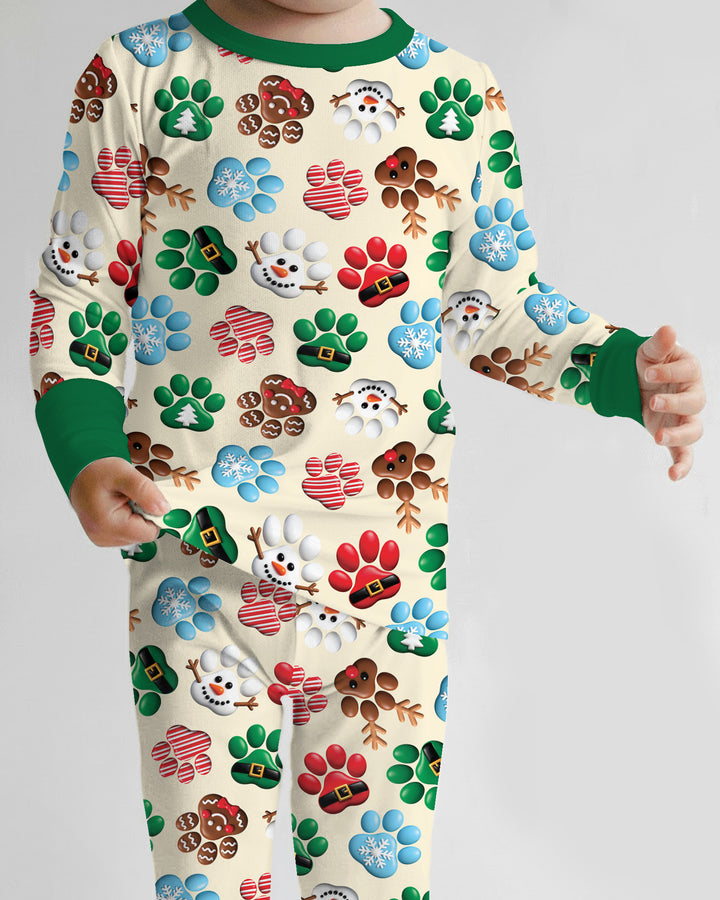 Santa Puppies Paw Bamboo Two Piece Long Sleeve Pajama Set