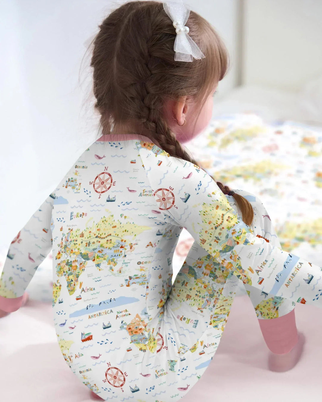 Whimsical World Map Family Matching Bamboo Convertible Zippy