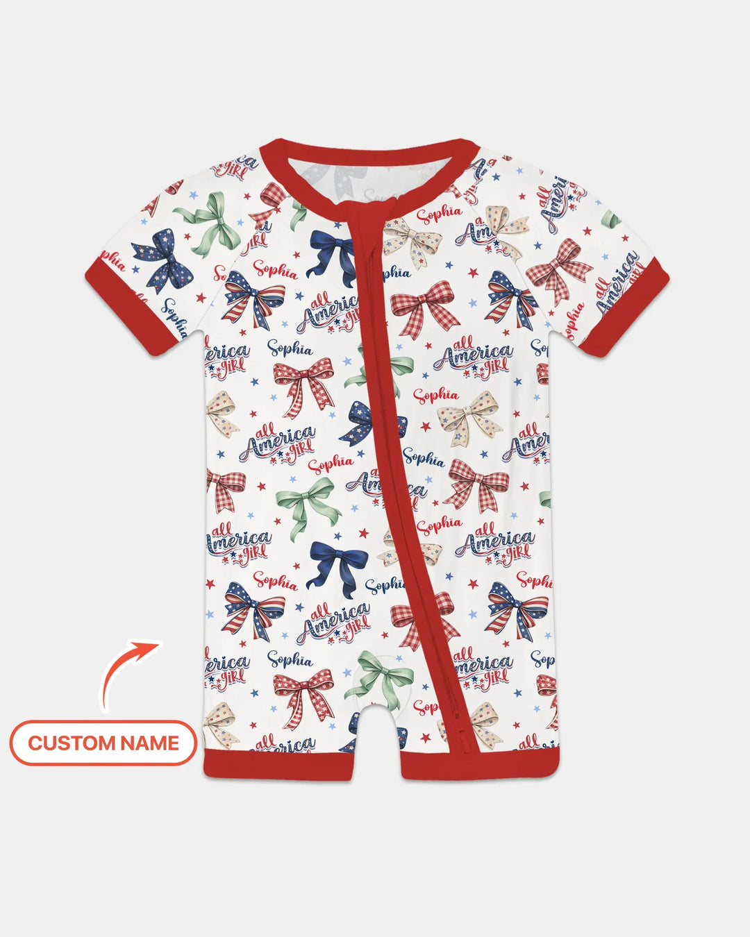 Custom Name All American Girl Bamboo Shorty Zippy