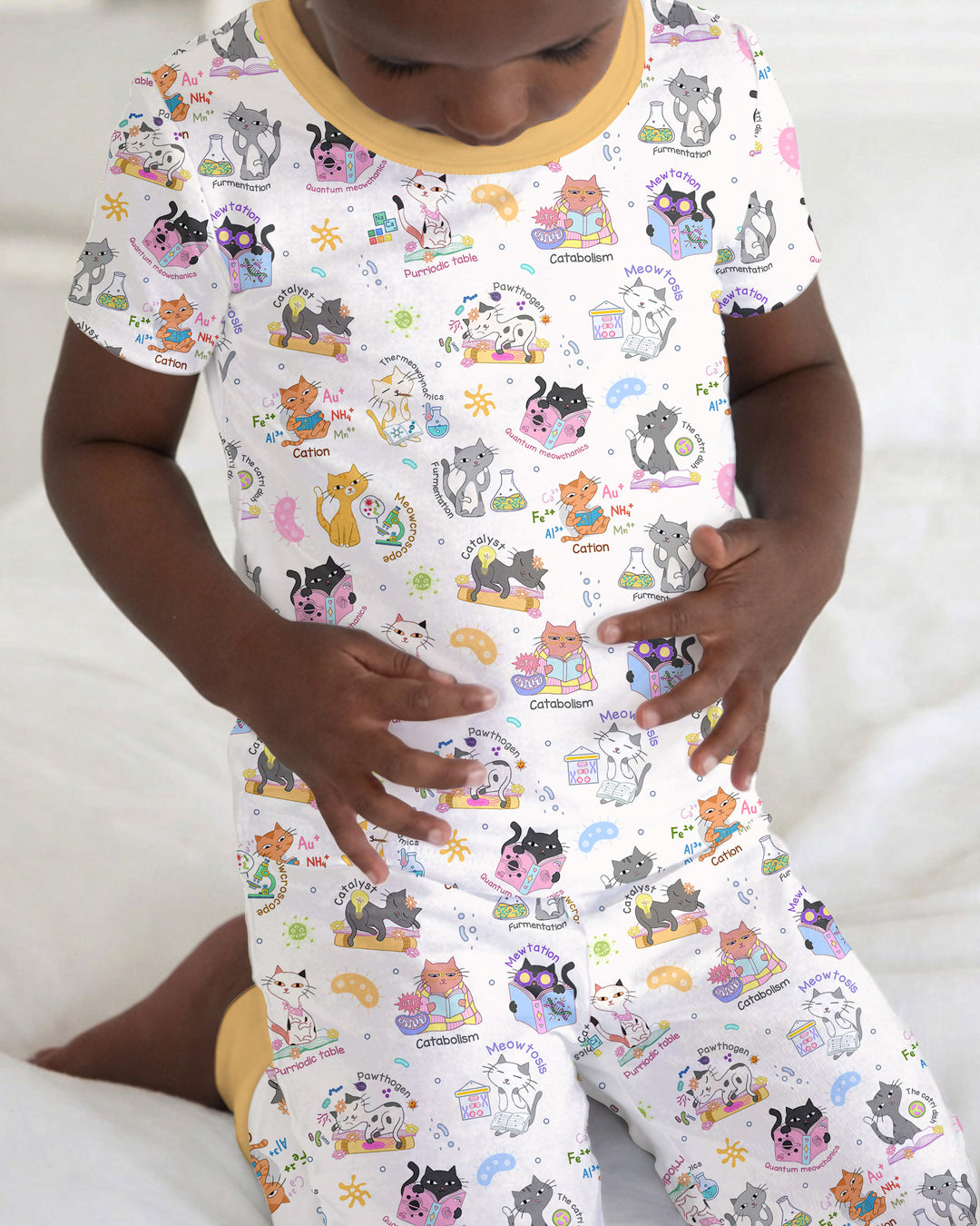 Funny Cat Love Scientist Bamboo Two Piece Short Sleeve Pajama Set