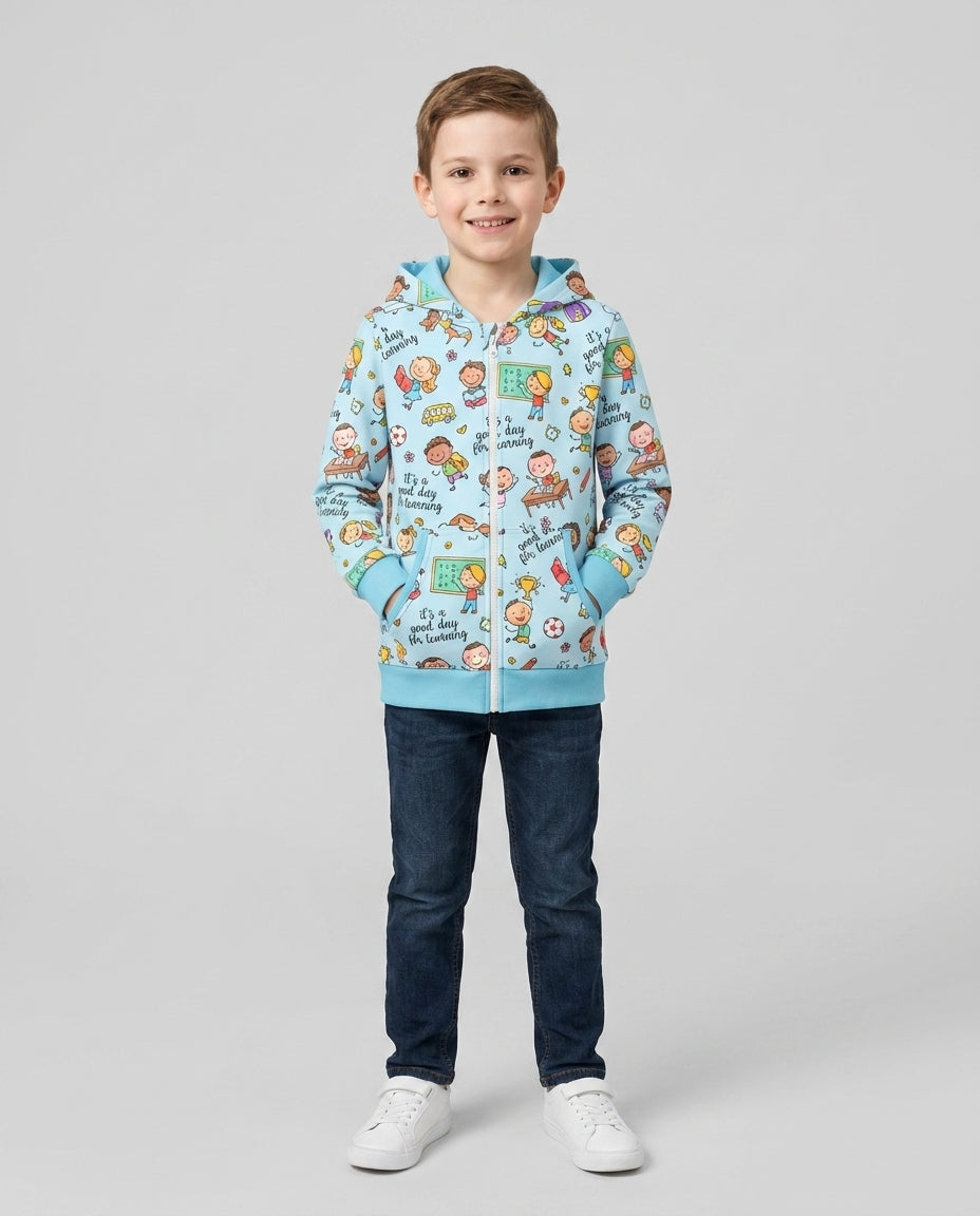 Kapuzenpullover aus Bambus mit hebräischem Alphabet und Reißverschluss