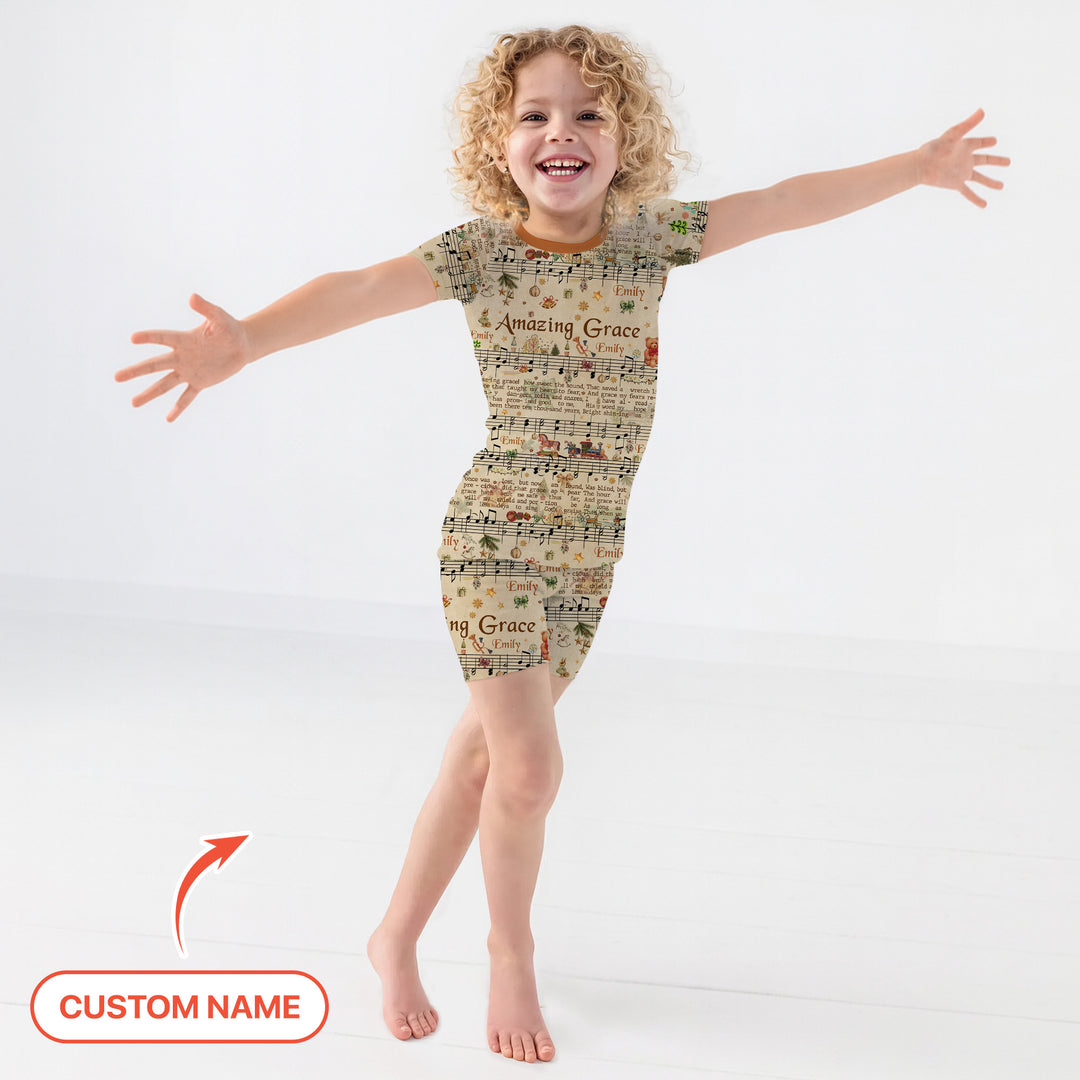 Amazing Grace Custom Name Two Piece Short Sleeve Shorts Pajama Set