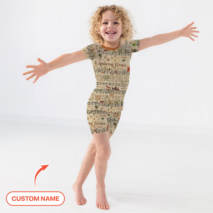 Amazing Grace Custom Name Two Piece Short Sleeve Shorts Pajama Set