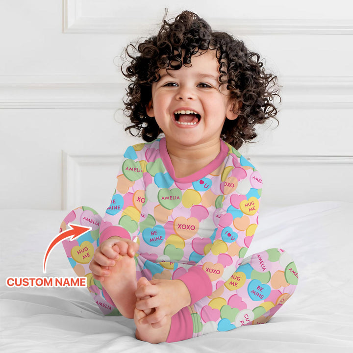 Valentine Candy Crush Family Matching Two Piece Long Sleeve Pajama Set