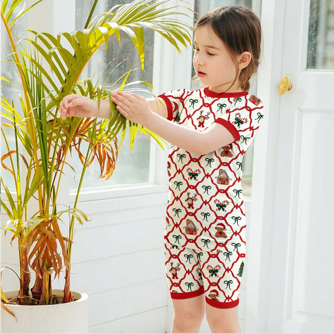 Vintage Christmas Two Piece Short Sleeve Shorts Pajama Set