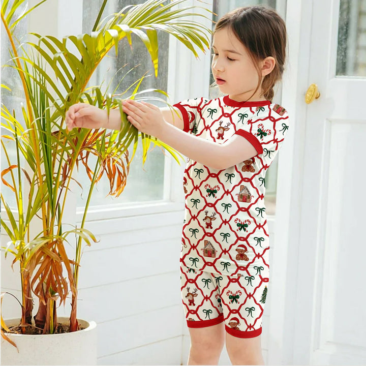 Vintage Christmas Two Piece Short Sleeve Shorts Pajama Set