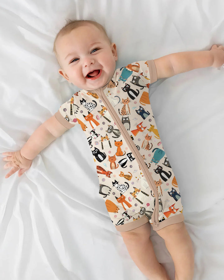 Goofy Mischief Cat Family Matching Bamboo Shorty Zippy