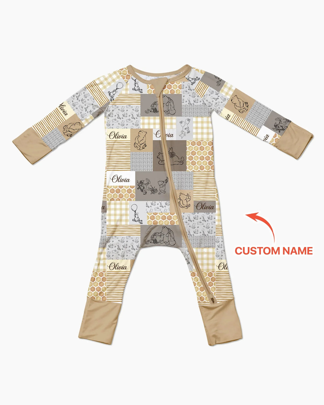 Personalized Classic Bear Patchwork  Bamboo Convertible Zippy