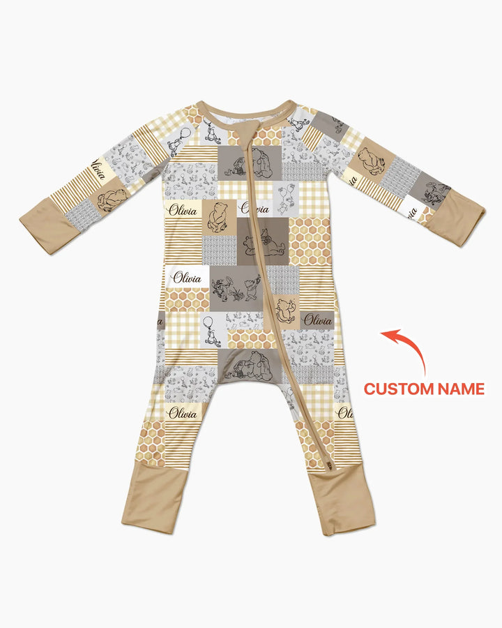Personalized Classic Bear Patchwork  Bamboo Convertible Zippy