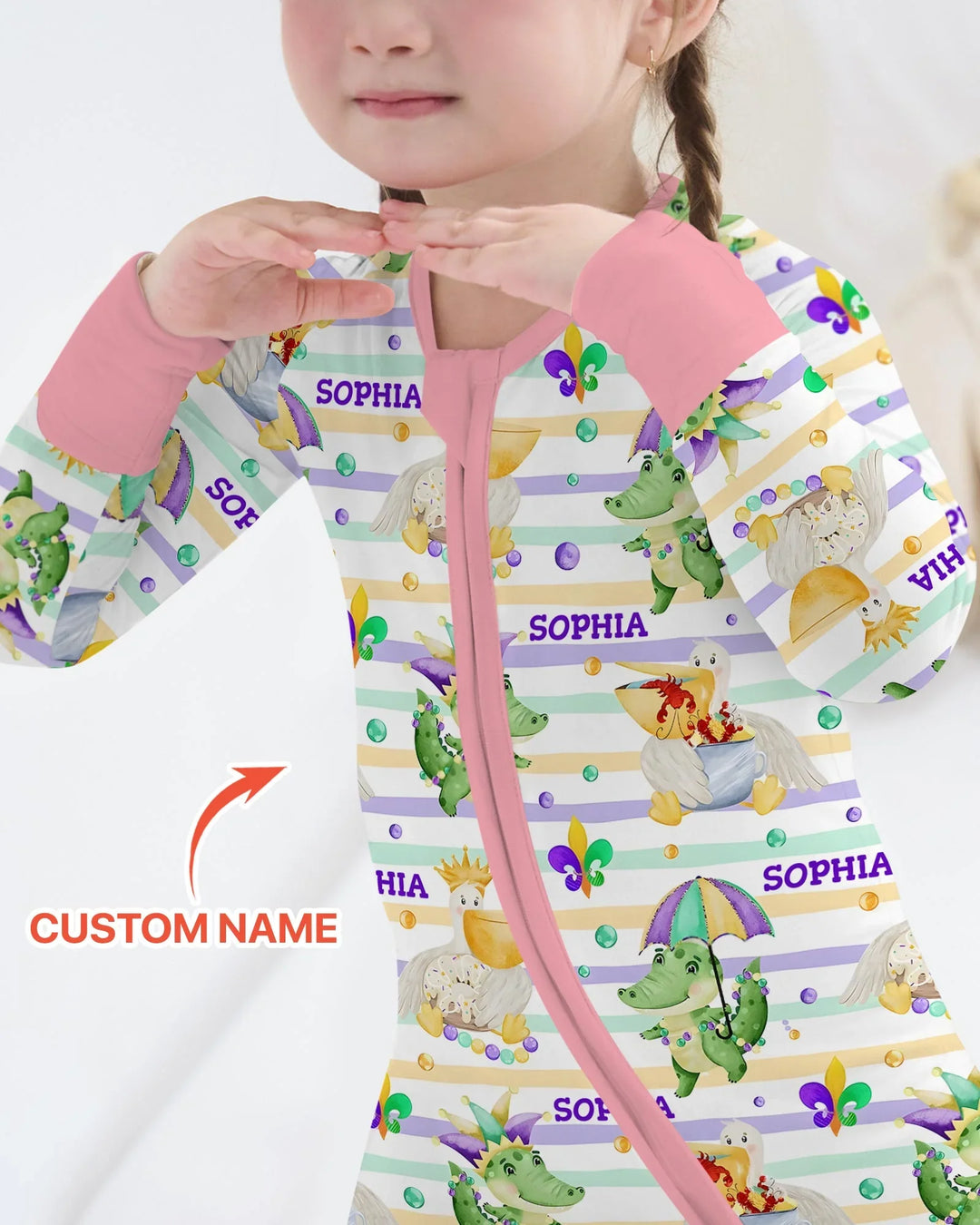 Pijama Convertible de Bambú a Juego para Familia "Aventura de Mardi Gras Feliz"