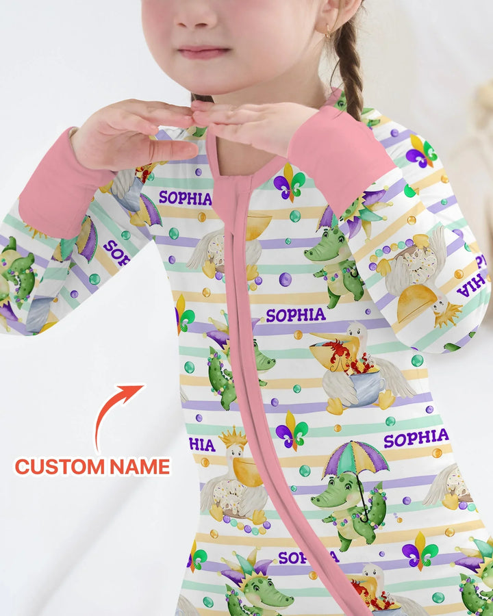 Pijama Convertible de Bambú a Juego para Familia "Aventura de Mardi Gras Feliz"