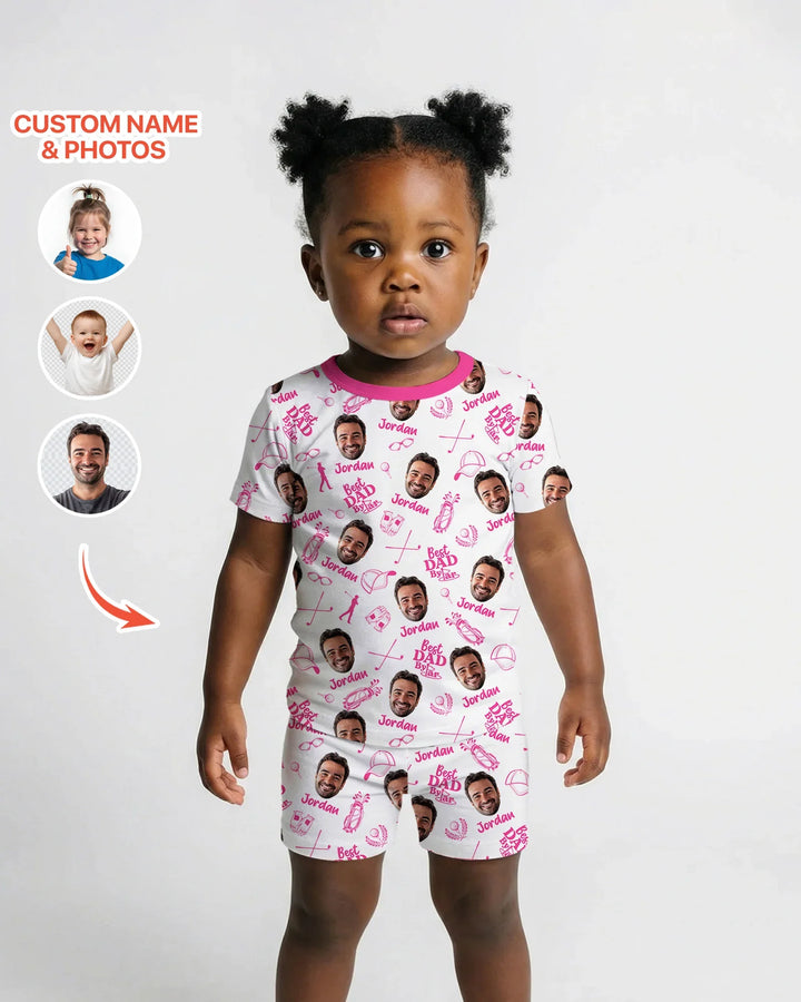Custom Photo Best Dad By Par Bamboo Two Piece Short Sleeve Shorts Pajama Set