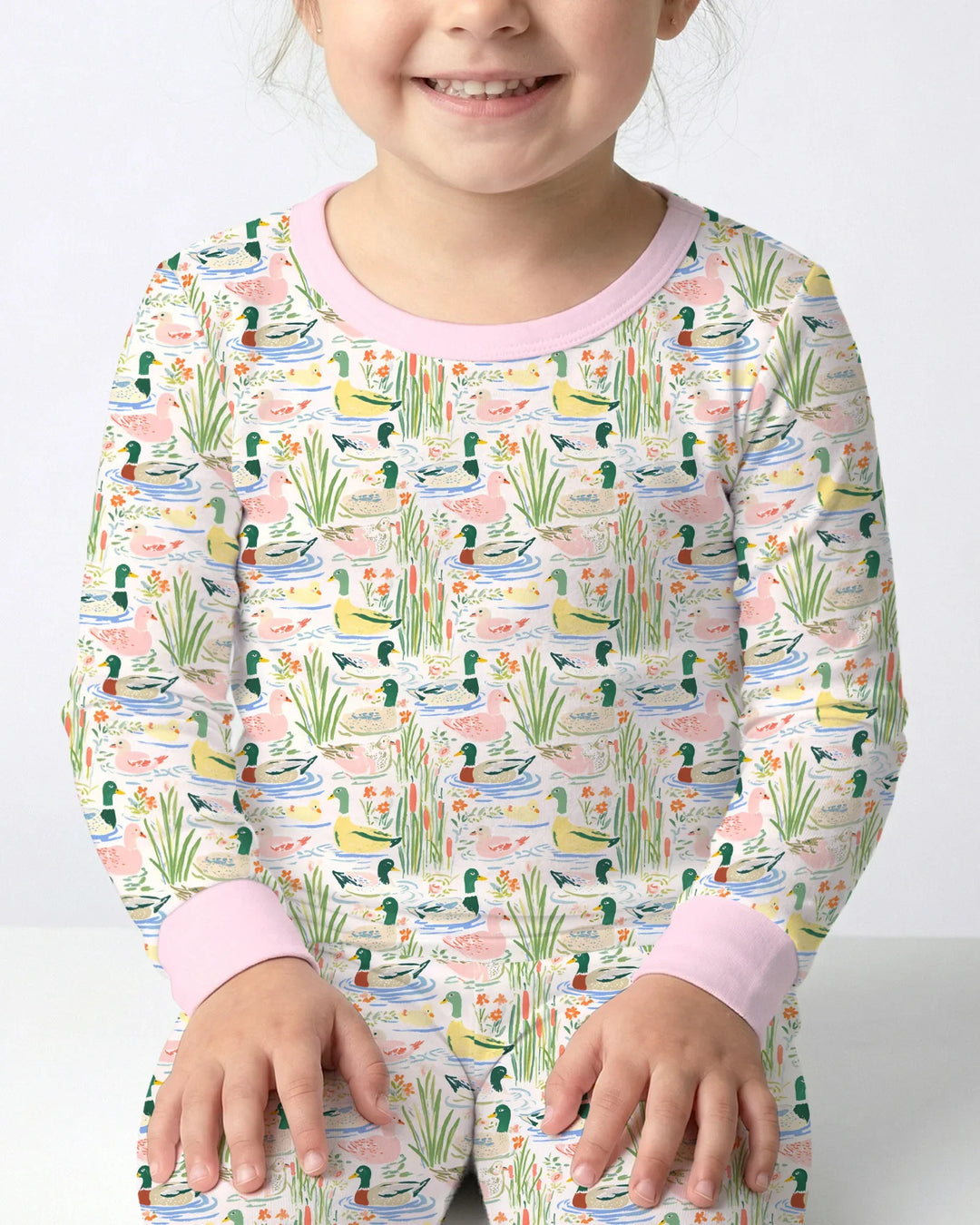 Whimsical Mallard Duck Bamboo Two Piece Long Sleeve Pajama Set