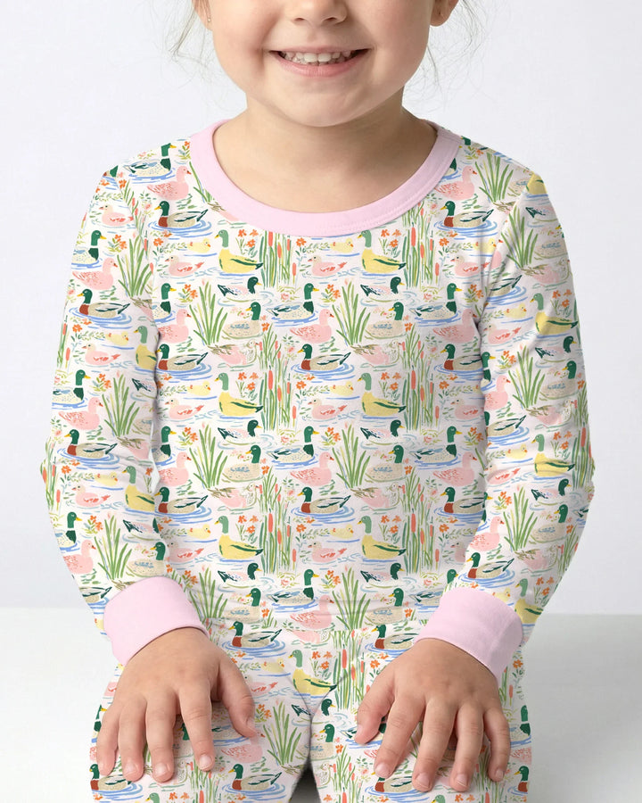Whimsical Mallard Duck Bamboo Two Piece Long Sleeve Pajama Set