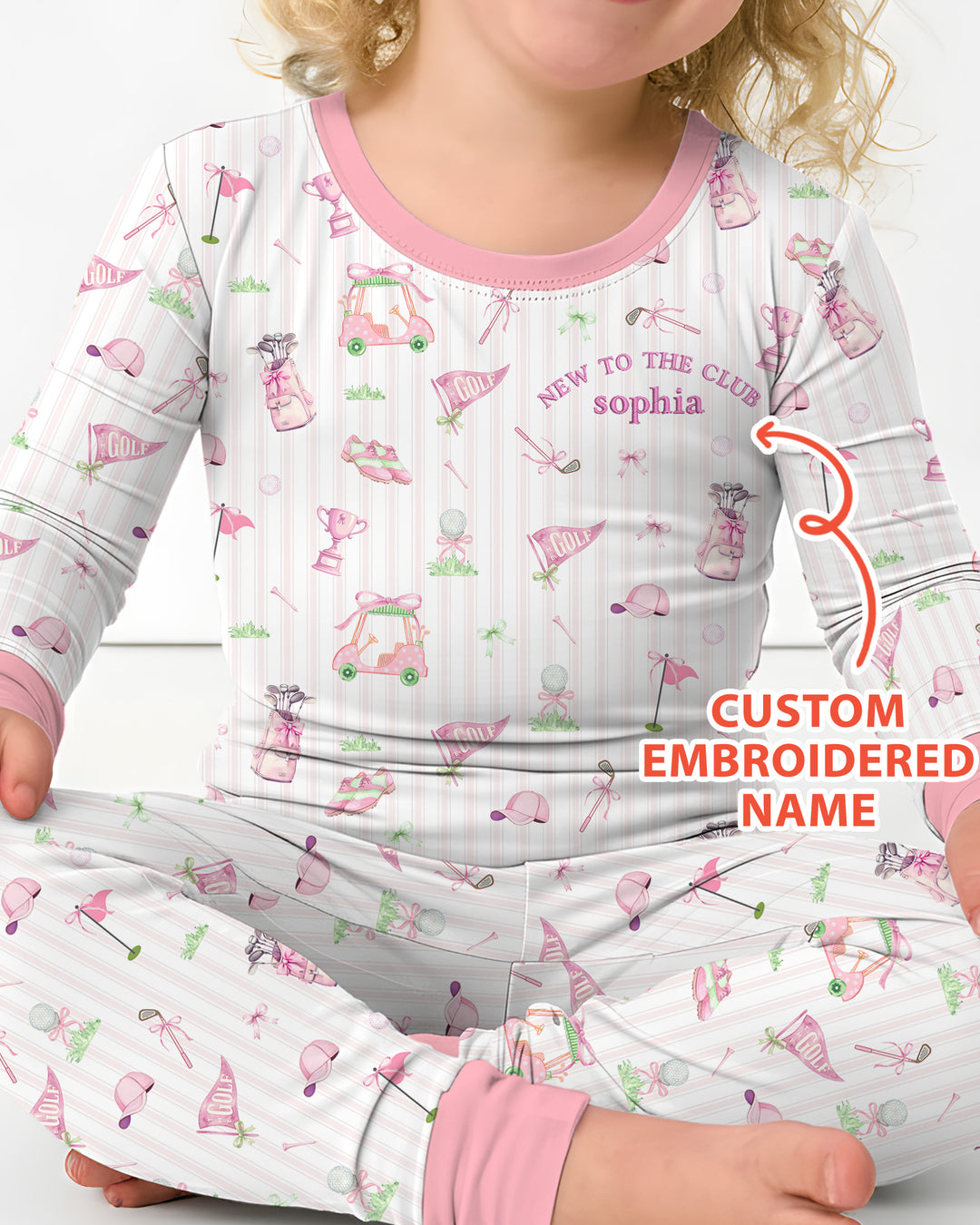 Personalized Embroidered Golf Baby Girl Bamboo Two Piece Long Sleeve Pajama Set