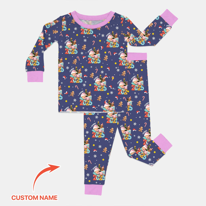 Custom Name Baby Girl's First Christmas  Two Piece Long Sleeve Pajama Set