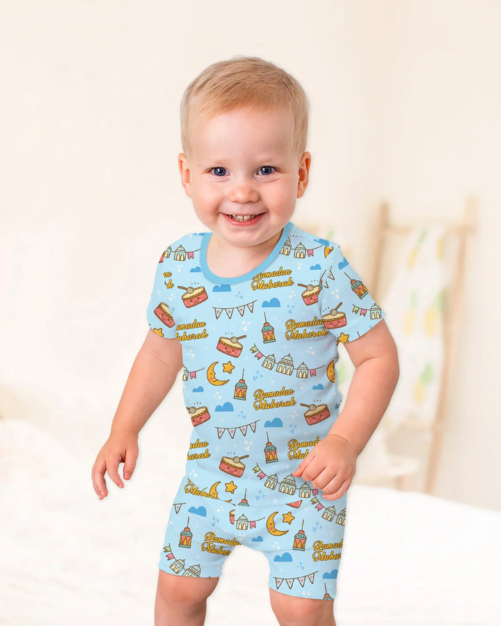 Ramadan Mubarak Two Piece Short Sleeve Shorts Pajama Set