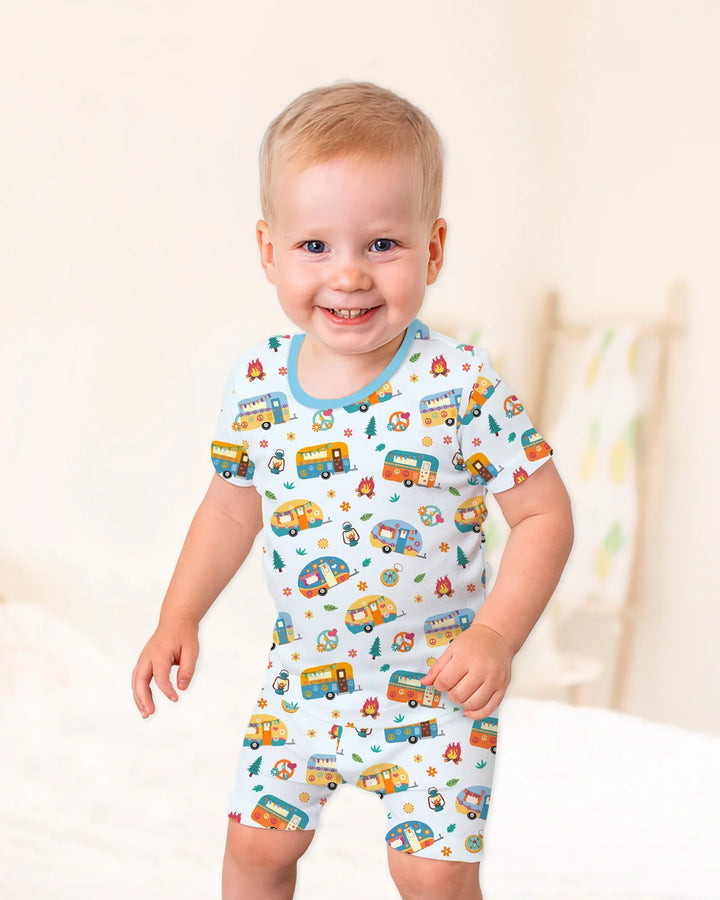 Happy Little Camper Bamboo Two Piece Short Sleeve Shorts Pajama Set