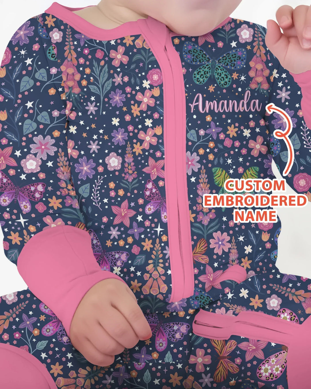 Custom Name Embroidered Colorful Butterfly Bamboo Convertible Zippy