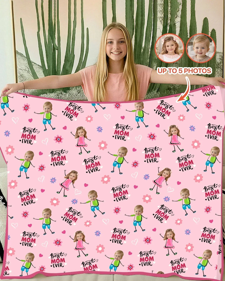 Custom Photo "Best Mom Ever" Doodle Bamboo Blanket