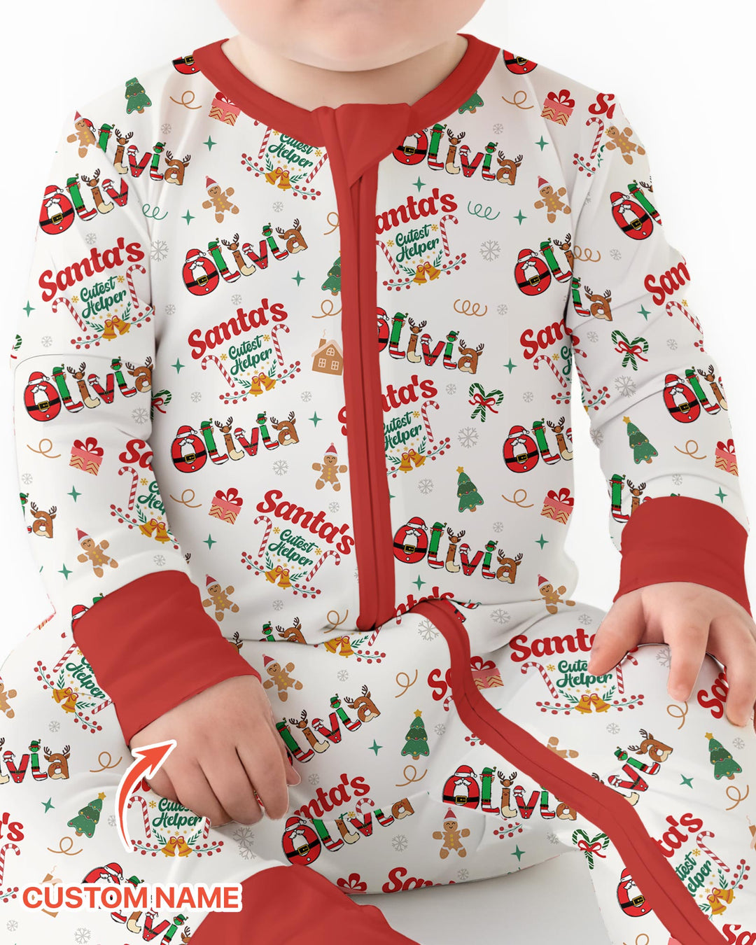 Pijama-mono convertible de bambú "El Pequeño Ayudante de Santa" personalizado