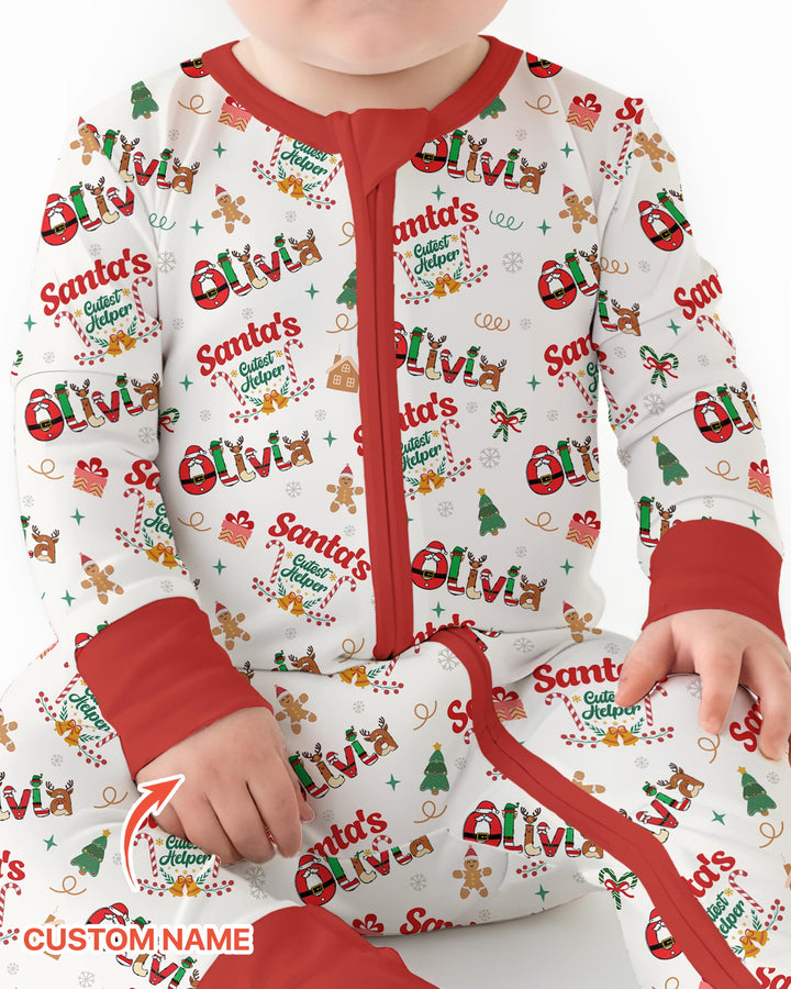 Pijama-mono convertible de bambú "El Pequeño Ayudante de Santa" personalizado