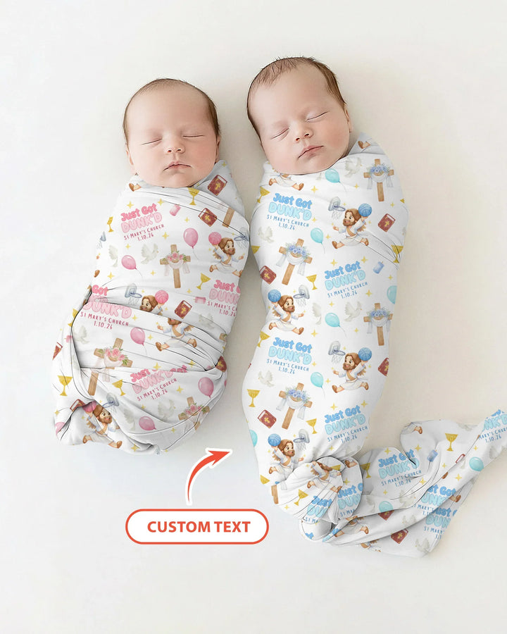 Custom Name Baptism Just Got Dunk'd swaddle blanket