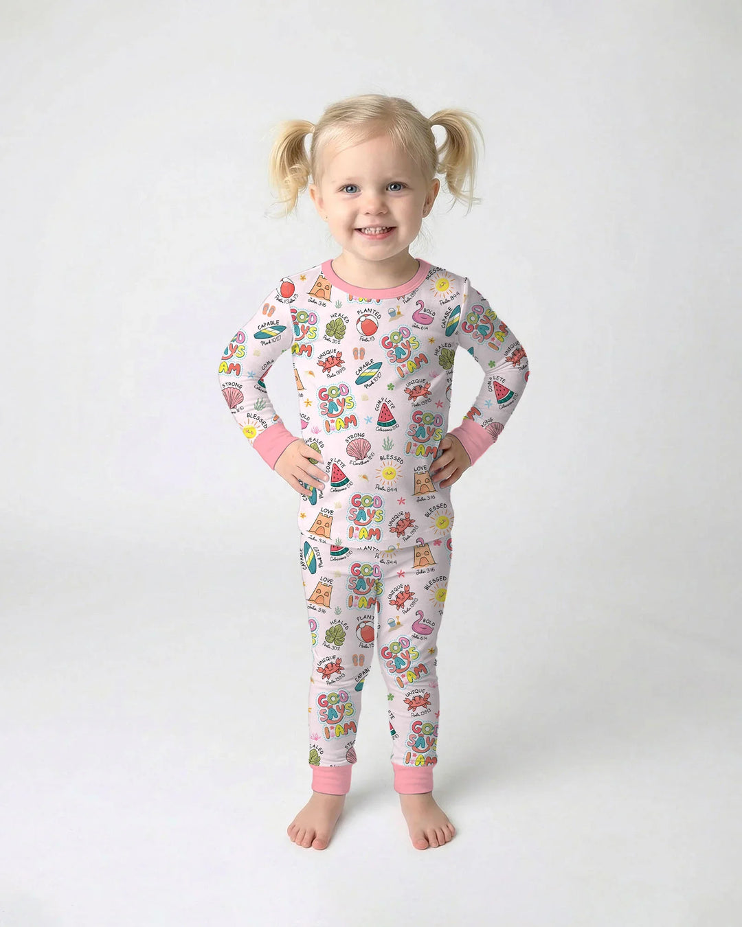Ocean Breeze, God Says I Am  Bamboo Two Piece Long Sleeve Pajama Set