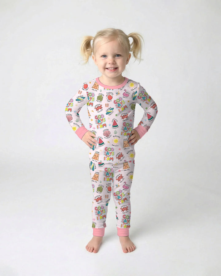 Ocean Breeze, God Says I Am  Bamboo Two Piece Long Sleeve Pajama Set