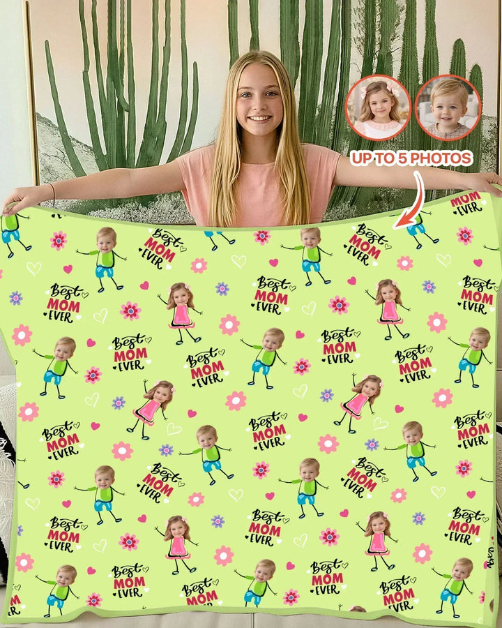 Custom Photo "Best Mom Ever" Doodle Bamboo Blanket