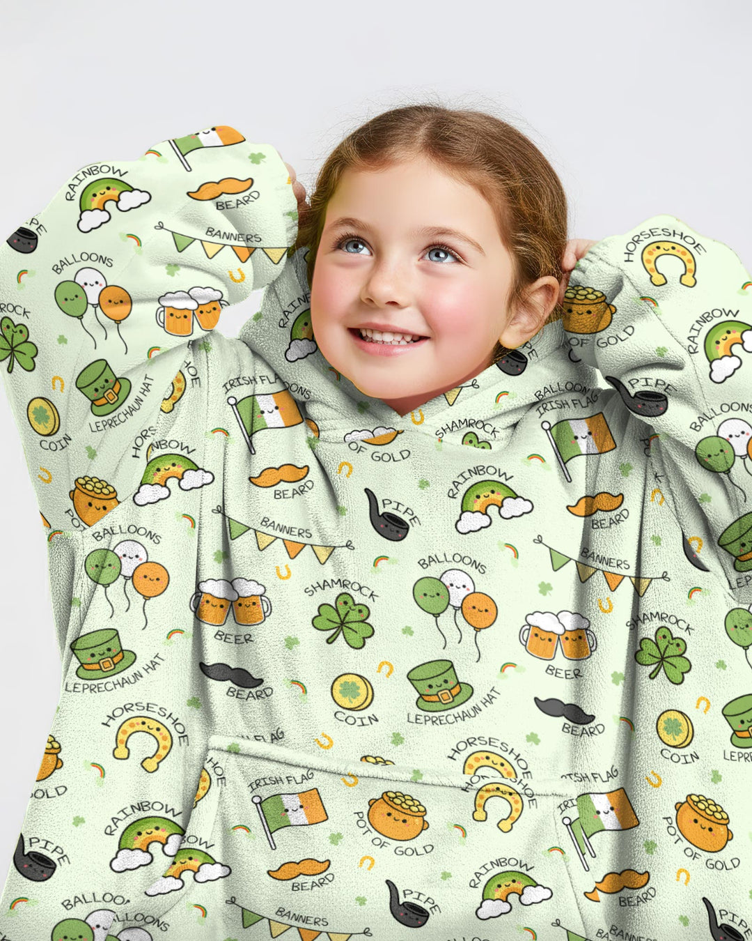 Kawaii St Patrick's Day Wearable Blanket Hoodie