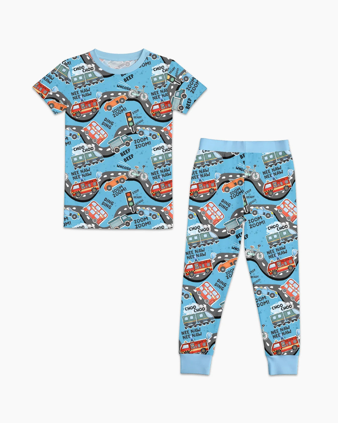 Conjunto de pijama de dos piezas de manga corta de bambú Zoom Zoom Beep Beep