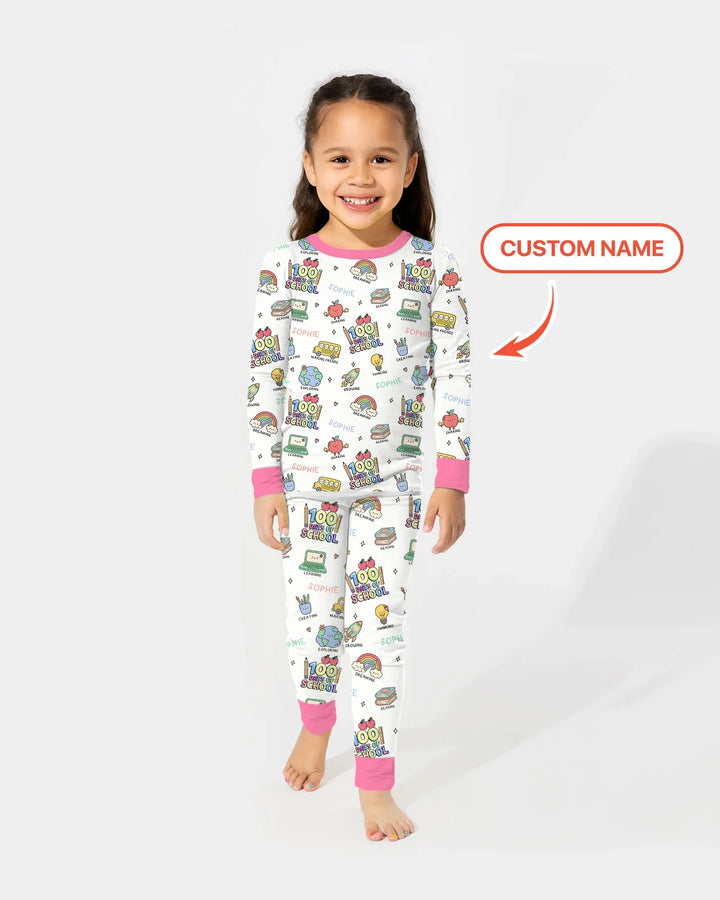 Custom Name Celebration Hundred Days Two Piece Long Sleeve Pajama Set