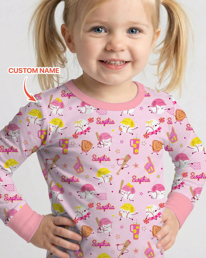 Baseball Mama and Mini Matching Bamboo Two Piece Long Sleeve Pajama Set