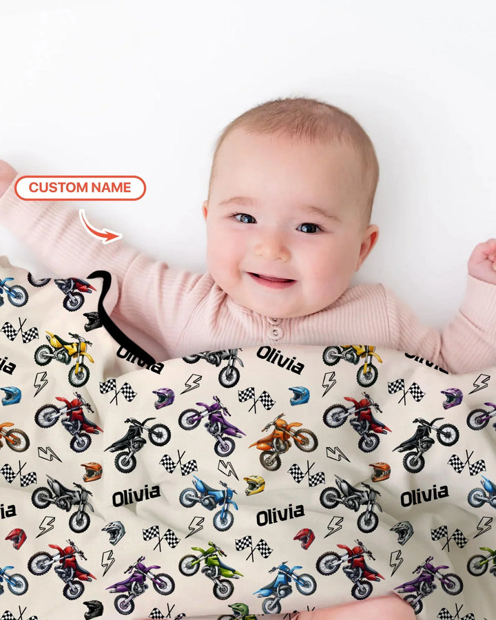 Custom Name Little Dirt Bike Rider Bamboo Blanket