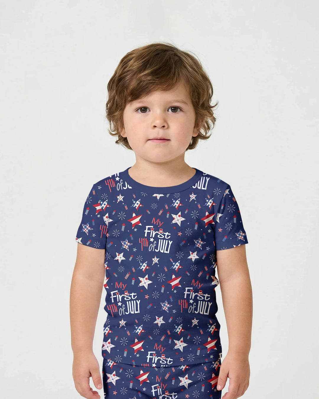 My First 4th of July Star Striped  Bamboo Two Piece Short Sleeve Shorts Pajama Set