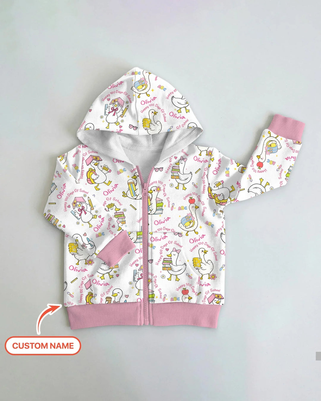 Custom Name Goose Happy 100 Days Of School Zip Hoodie