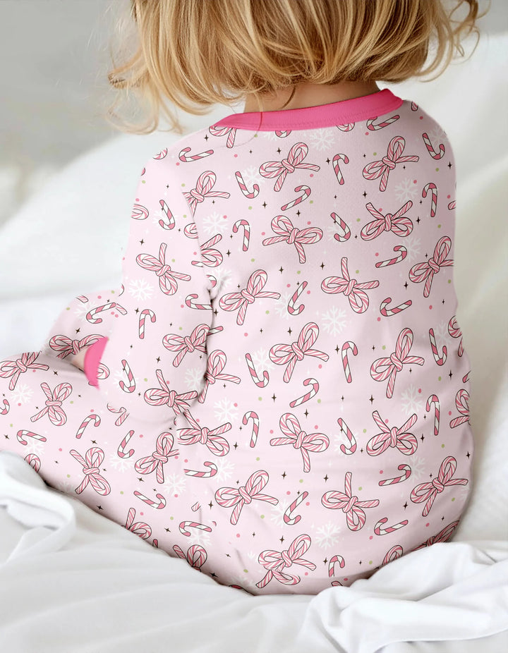 Pink Candy Bows Two Piece Long Sleeve Pajama Set