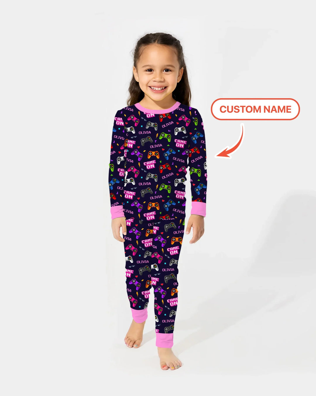 Custom Name Game On Family Matching Bamboo Two Piece Long Sleeve Pajama Set