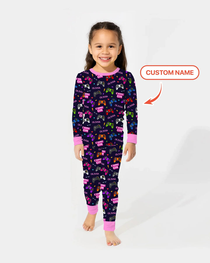 Custom Name Game On Family Matching Bamboo Two Piece Long Sleeve Pajama Set
