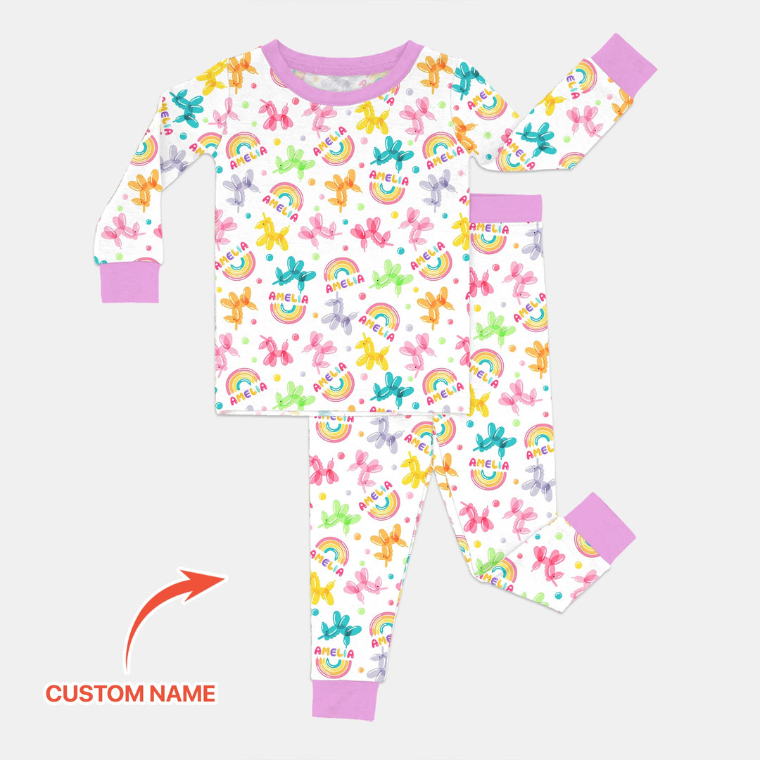 Sweet Balloon Dreams Custom Name Two Piece Long Sleeve Pajama Set