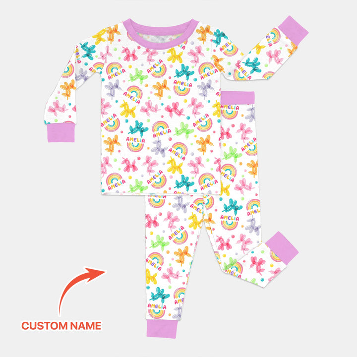 Sweet Balloon Dreams Custom Name Two Piece Long Sleeve Pajama Set
