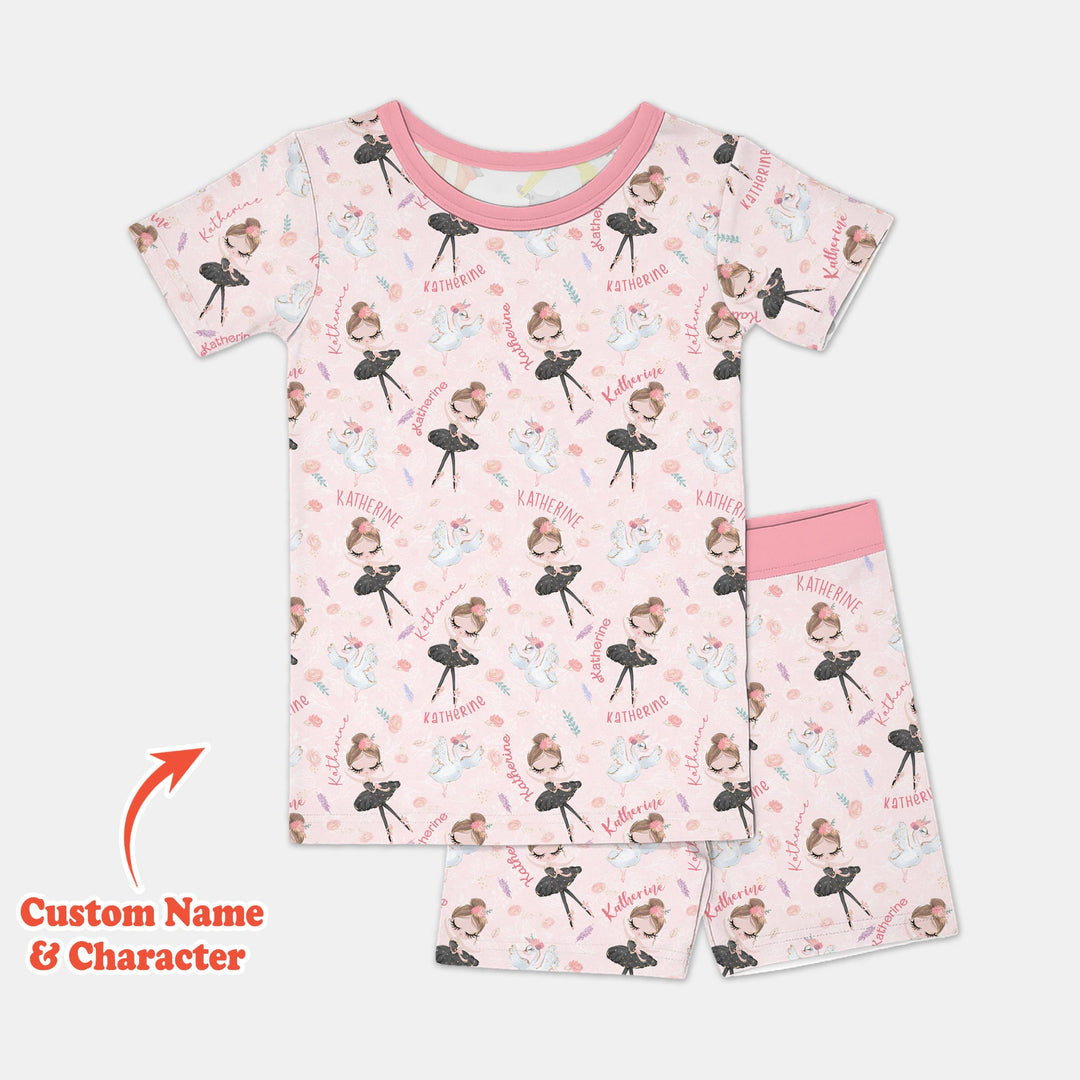 Custom Name Ballerina Doll Two Piece Short Sleeve Shorts Pajama Set