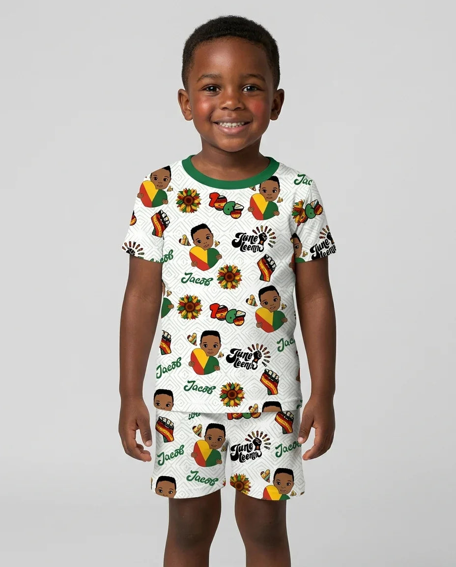 Custom Name Bloom in Freedom Bamboo Two Piece Short Sleeve Shorts Pajama Set