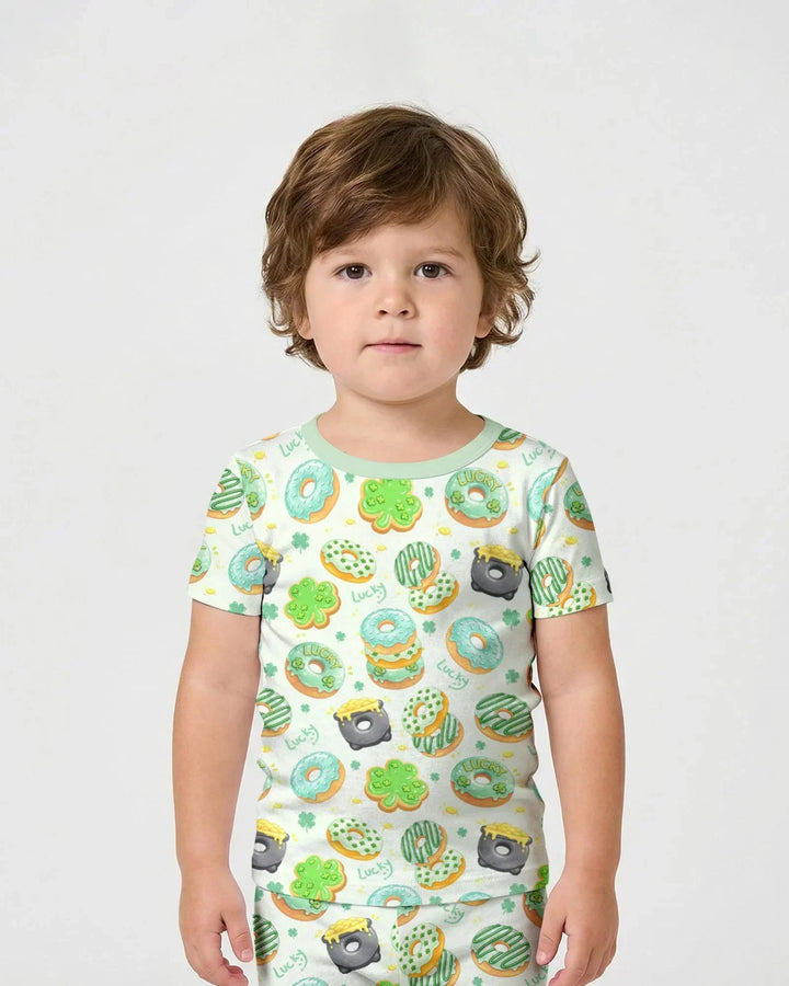 St. Patrick's Day Donut Two Piece Short Sleeve Shorts Pajama Set