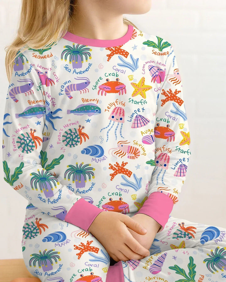 Conjunto de pijama de dos piezas de bambú de manga larga Tide Pool Pals