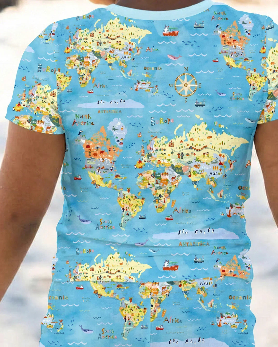 Whimsical World Map Family Matching Two Piece Short Sleeve Pajama Set