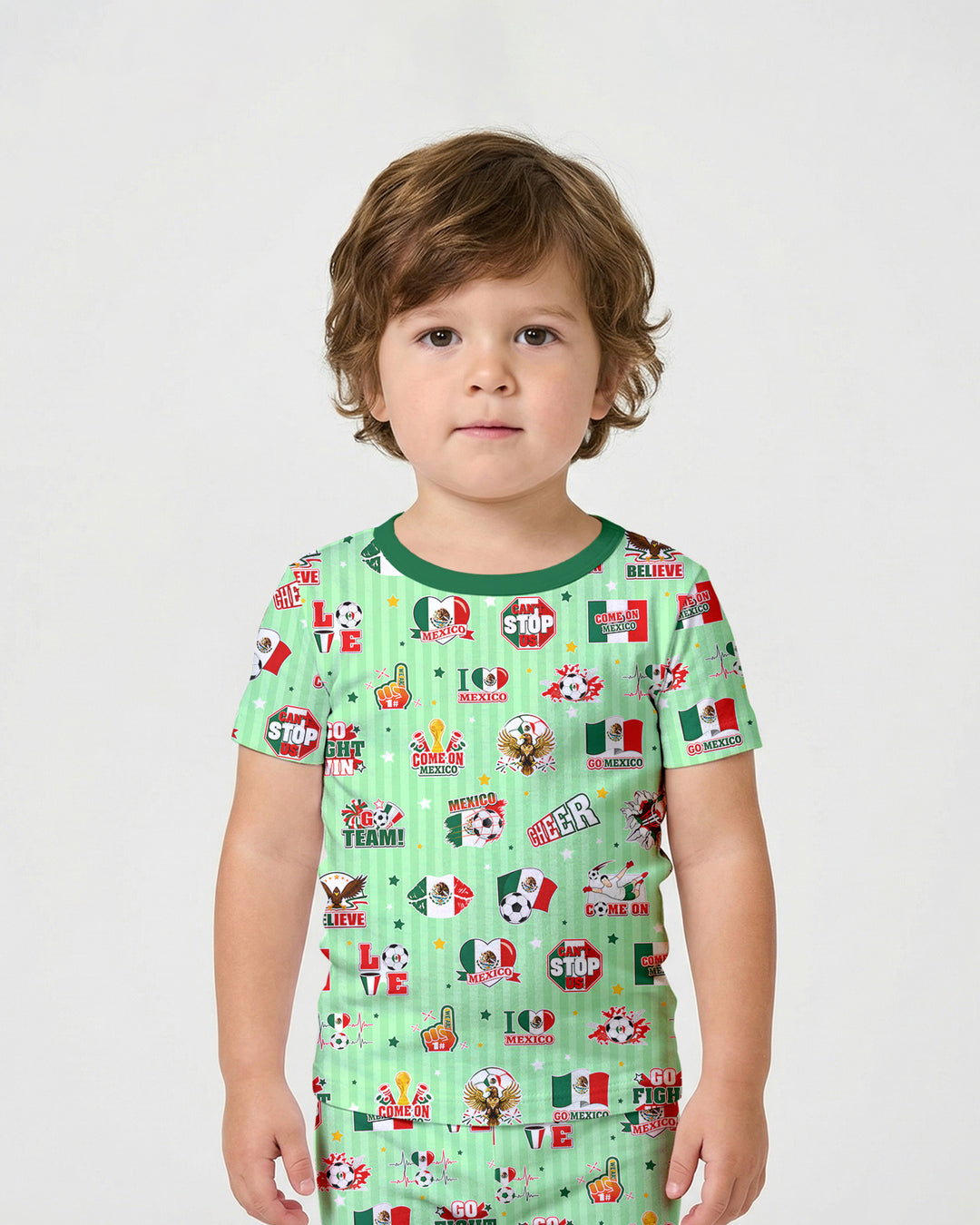 Soccer Game Day Go Team Mexico Family Matching Bamboo Two Piece Short Sleeve Shorts Pajama Set